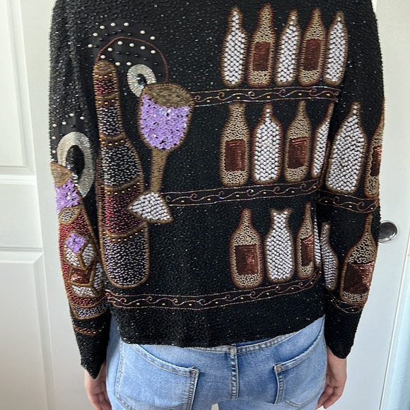 Vtg 80s 90s 🍷 WINE party sequin jacket M perfect for girls night wine tasting - Picture 5 of 11